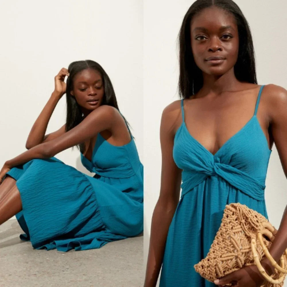 Banana Republic Textured Crepe Twisted Smocked Midi Dress 18699
